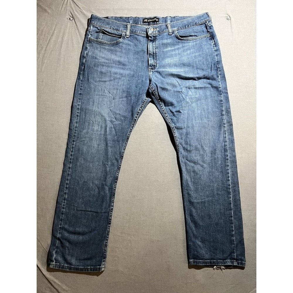 Lee Slim Tapered Fit Jeans Mens 40x30 Blue Denim Pocketed Belted Zip Adult.